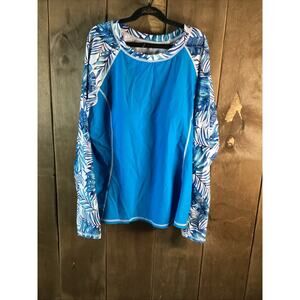 Daci Women's Long Sleeve Swimsuit, XL, Blue and White